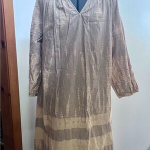 Beige Linen Tie-Dye Dress
